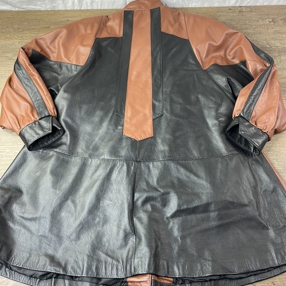 Vintage ROAMAN'S 80s PATCHWORK Brown Black Leather Jacket A line, size Medium - Picture 11 of 12